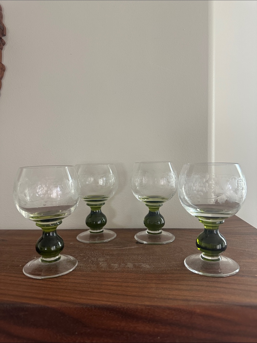 Vintage Cristal d’Arques France Roemer Green Wine Glass Goblets - Set of 4